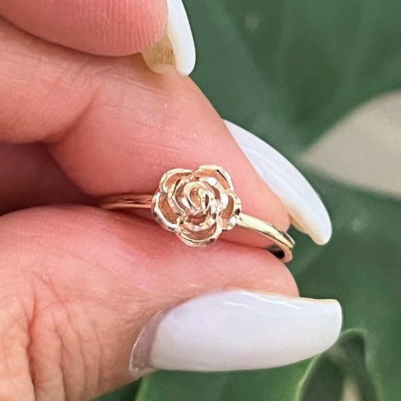 14K Yellow Gold Rose Gold Rose Flower Ring - Picture 2 of 16